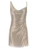 Self Portrait Women 'Champagne Rhinestone Draped Mini' Dress