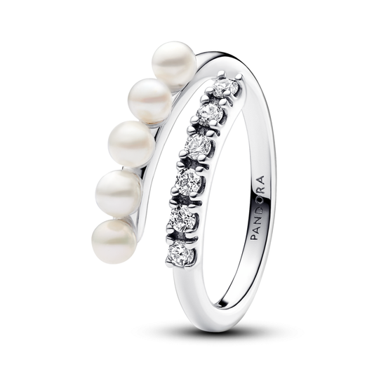 Treated Freshwater Cultured Pearls & Pavé Open Ring