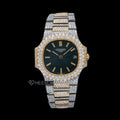 Patek Philippe Nautilus Black Dial Stick Markers Diamond Bezel Two Tone Yellow Gold Moissanite Diamond