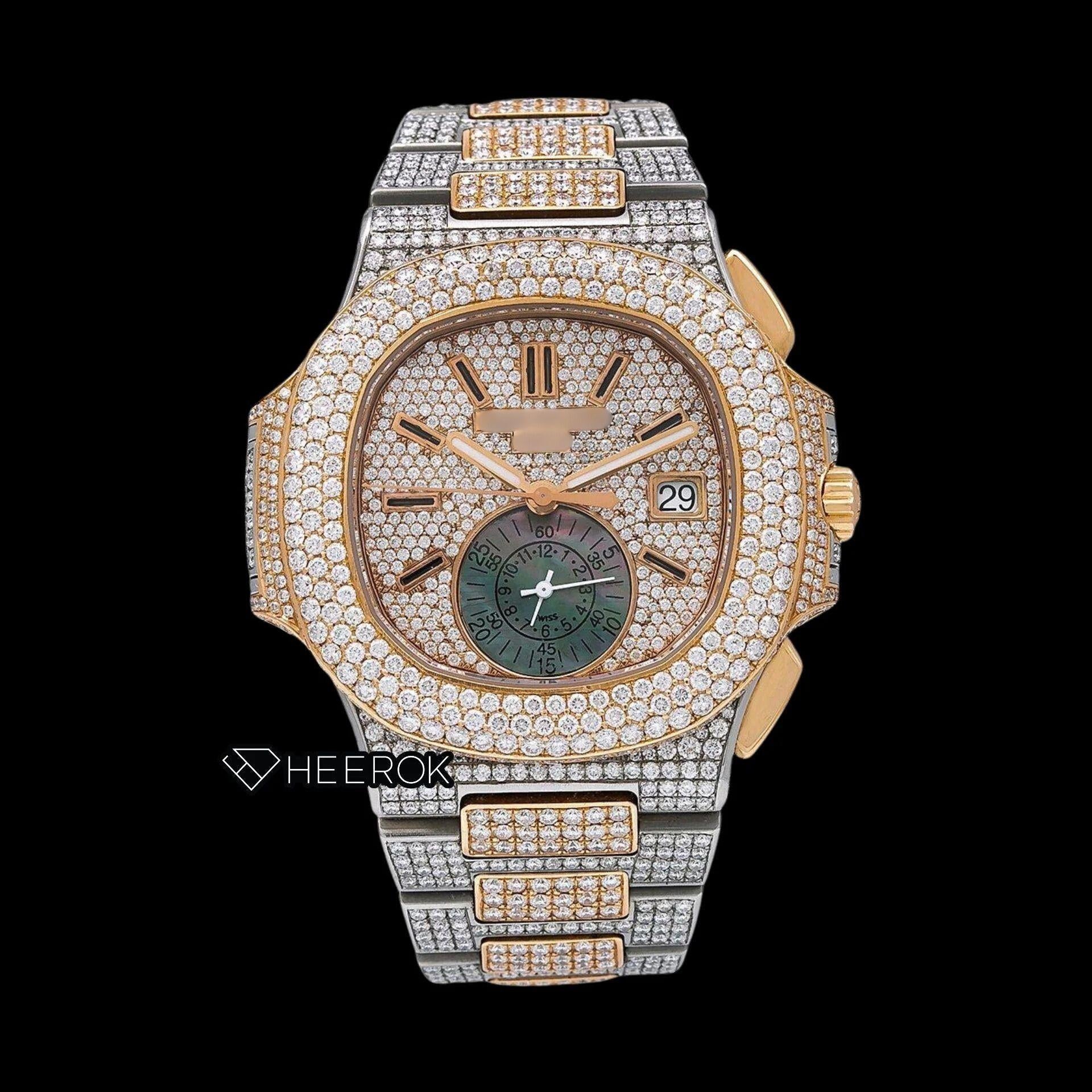 Patek Philippe Nautilus Rose Gold Dial Stick Markers Diamond Bezel Two Tone Rose Gold Moissanite Diamonds