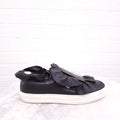ROGER VIVIER BLACK LEATHER RUFFLE SNEAKERS WITH ZIPPER DETAIL - SIZE 38.5