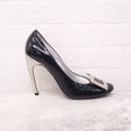 ROGER VIVIER BLACK PATENT LEATHER HEELS WITH SILVER BUCKLE - SIZE 39.5