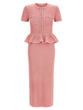 Self Portrait Women 'Pink Peplum Knit Midi' Dress
