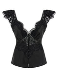 Self Portrait Women 'Black Satin Lace' Top