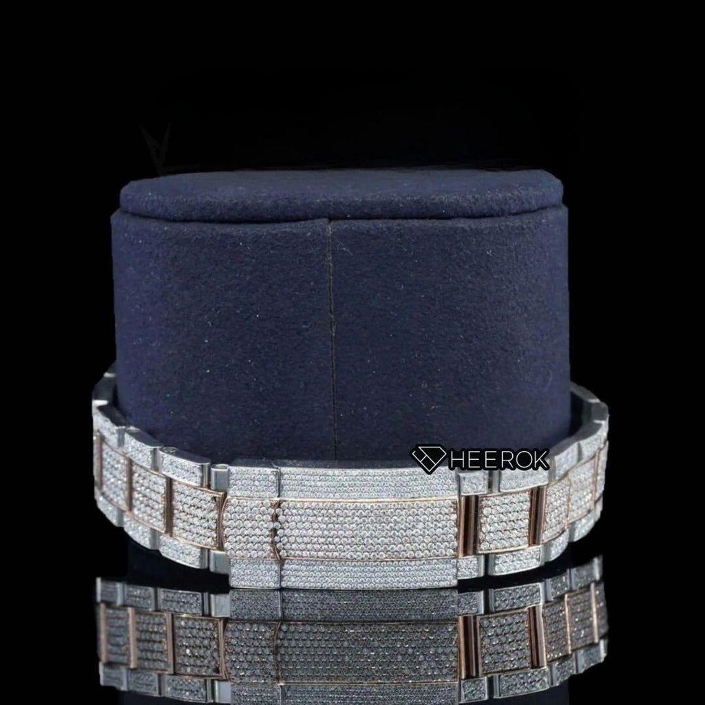 Rolex Datejust Baguette Diamond Dial Large Round Diamond Bezel Two Tone Rose Gold Moissanite Diamond Oyster Bracelet