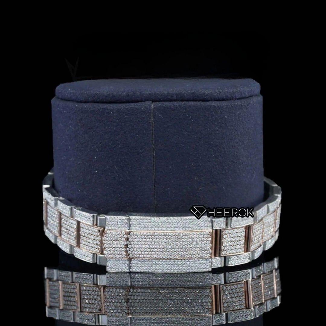 Rolex Datejust Baguette Diamond Dial Large Round Diamond Bezel Two Tone Rose Gold Moissanite Diamond Oyster Bracelet