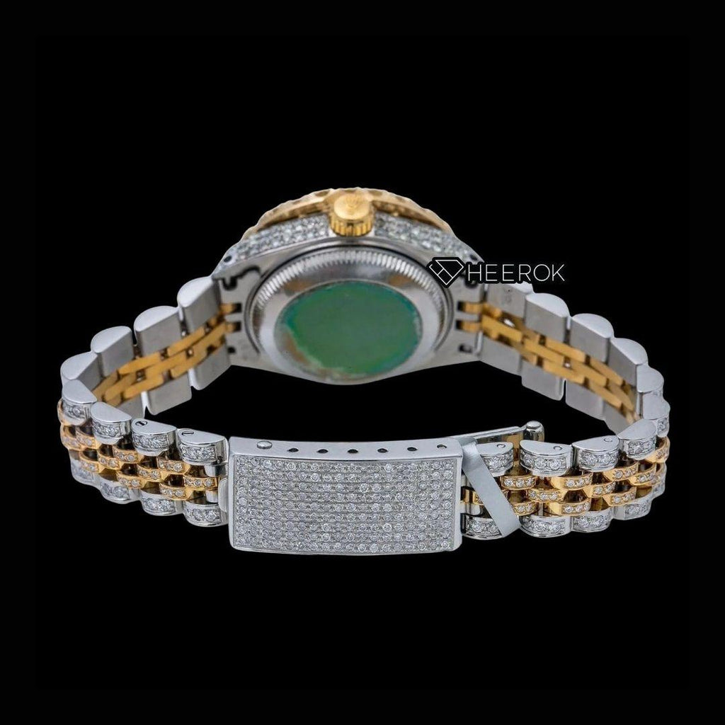 Rolex Datejust Black Dial Diamond Markers Large Round Diamond Bezel Two Tone Yellow Gold Moissanite Diamond Jubilee Bracelet For Women