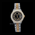Rolex Datejust Black Dial Diamond Markers Large Round Diamond Bezel Two Tone Yellow Gold Moissanite Diamond Jubilee Bracelet For Women