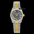 Rolex Datejust Black Dial Roman Diamond Numerals Diamond Bezel Two Tone Yellow Gold Moissanite Diamond Jubilee Bracelet For Women