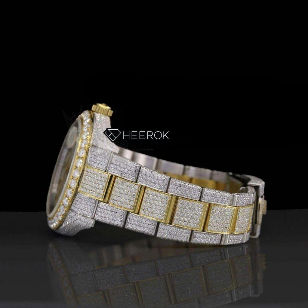 Rolex Datejust Black Stick Markers Dial Diamond Bezel Two Tone Yellow Gold Iced Out Moissanite Diamond Oyster Bracelet