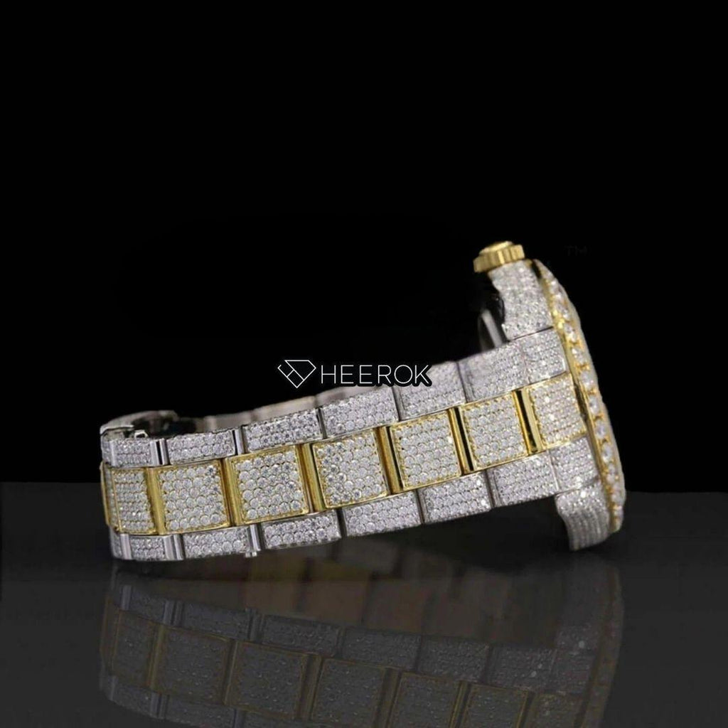 Rolex Datejust Black Stick Markers Dial Diamond Bezel Two Tone Yellow Gold Iced Out Moissanite Diamond Oyster Bracelet