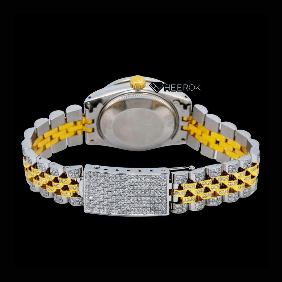 Rolex Datejust Blue Dial Diamond Markers Diamond Bezel Two Tone Yellow Gold Moissanite Diamond Jubilee Bracelet For Women