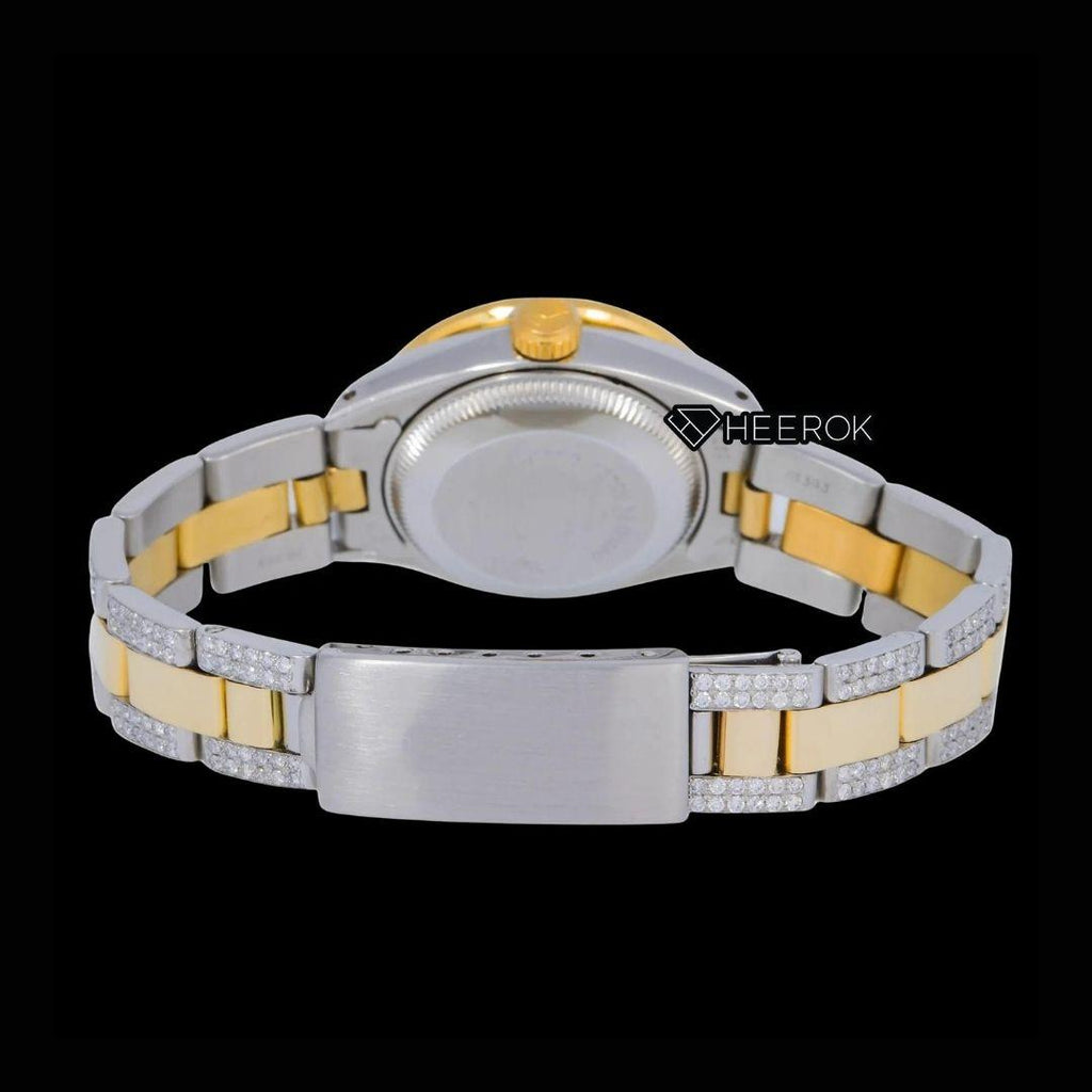 Rolex Datejust Blue Dial Diamond Markers Rainbow Diamond Bezel Two Tone Yellow Gold Moissanite Diamond Oyster Bracelet For Women