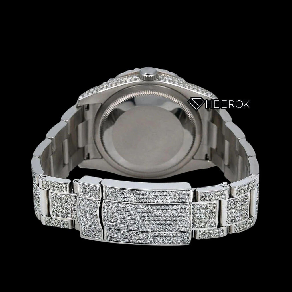 Rolex Datejust Blue Dial Roman Diamond Numerals Diamond Bezel Fully Iced Moissanite Diamond Oyster Bracelet For Women