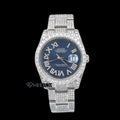 Rolex Datejust Blue Dial Roman Diamond Numerals Diamond Bezel Fully Iced Moissanite Diamond Oyster Bracelet For Women
