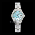 Rolex Datejust Blue Mother of Pearl Dial Diamond Markers Diamond Bezel Semi Iced Moissanite Diamond Oyster Bracelet For Women