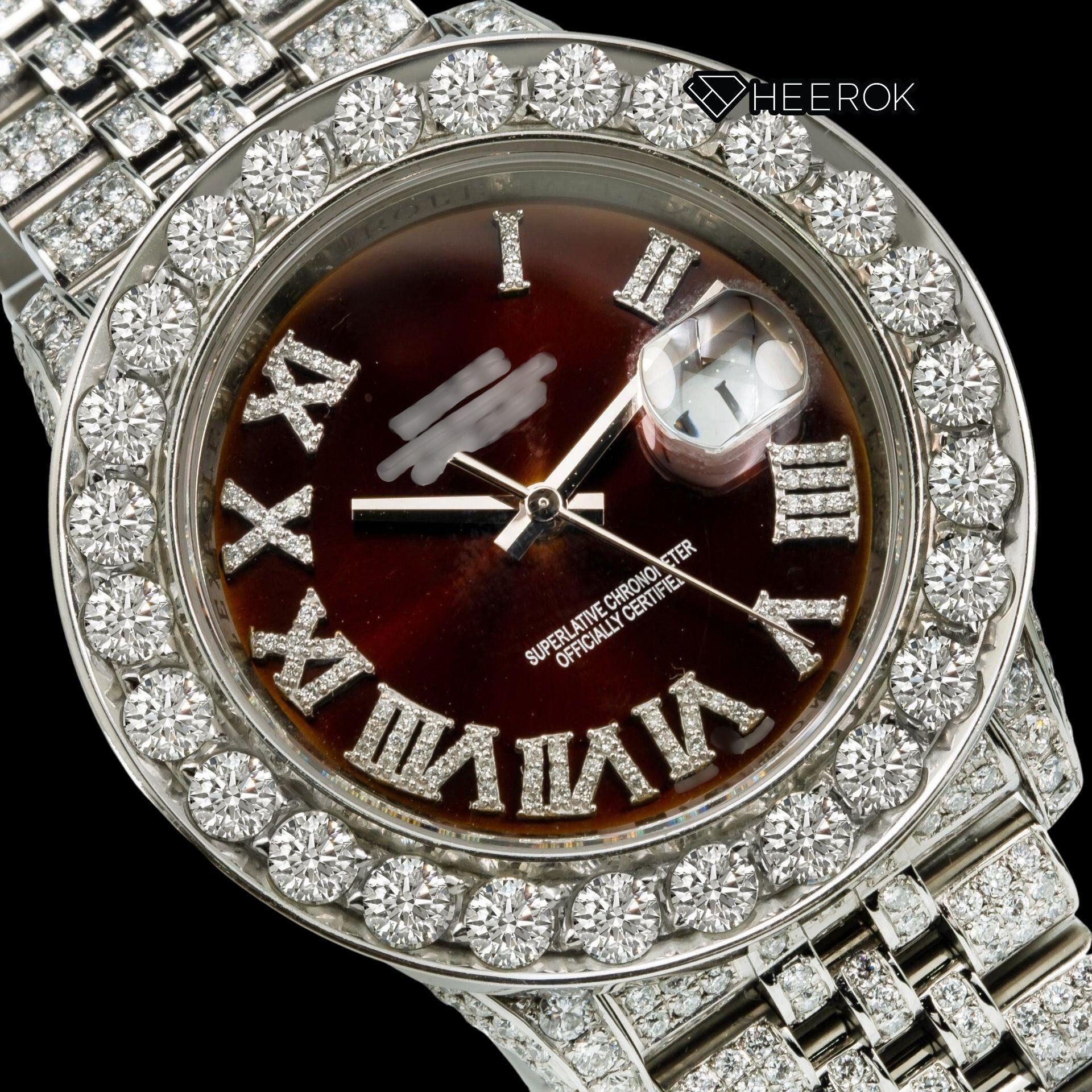 Rolex Datejust Brown Dial Roman Diamond Numerals Diamond Bezel Fully Iced Moissanite Diamond Jubilee Bracelet For Women