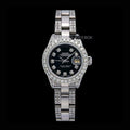 Rolex Datejust Diamond Markers Black Dial Large Diamond Bezel Semi Iced Moissanite Diamond Oyster Bracelet  For Women
