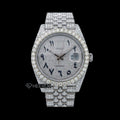 Rolex Datejust Diamond Paved Dial Black Arabic Numerals Diamond Bezel Fully Iced Moissanite Diamond Jubilee Bracelet