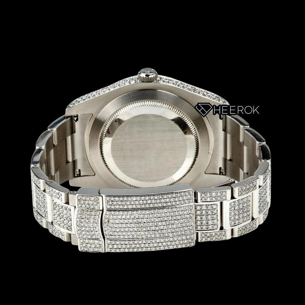 Rolex Datejust Diamond Paved Dial Blue Arabic Numerals Diamond Bezel Bust Down Moissanite Diamond Oyster Bracelet Watch