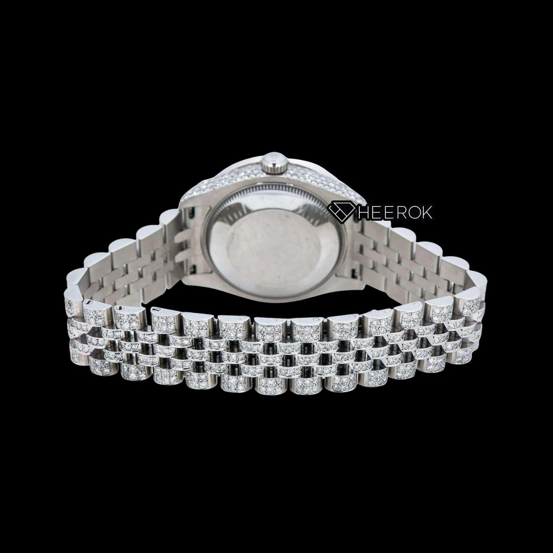 Rolex Datejust Diamond Paved Dial Multicolor Arabic Numerals Diamond Bezel Moissanite Diamond Jubilee Bracelet For Women