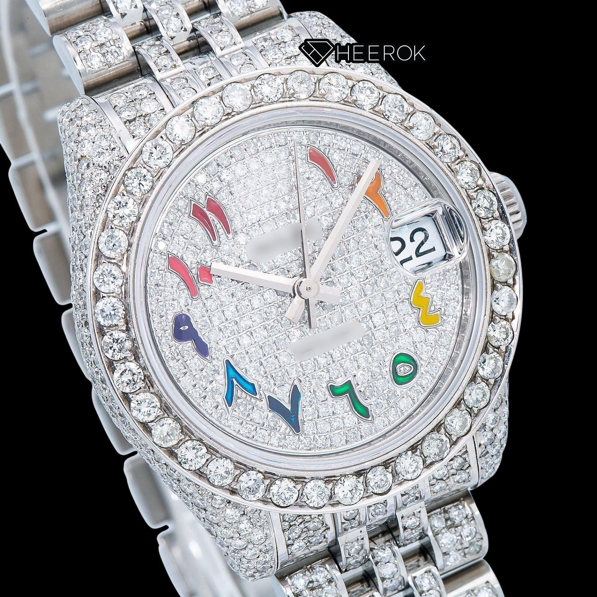 Rolex Datejust Diamond Paved Dial Multicolor Arabic Numerals Diamond Bezel Moissanite Diamond Jubilee Bracelet For Women