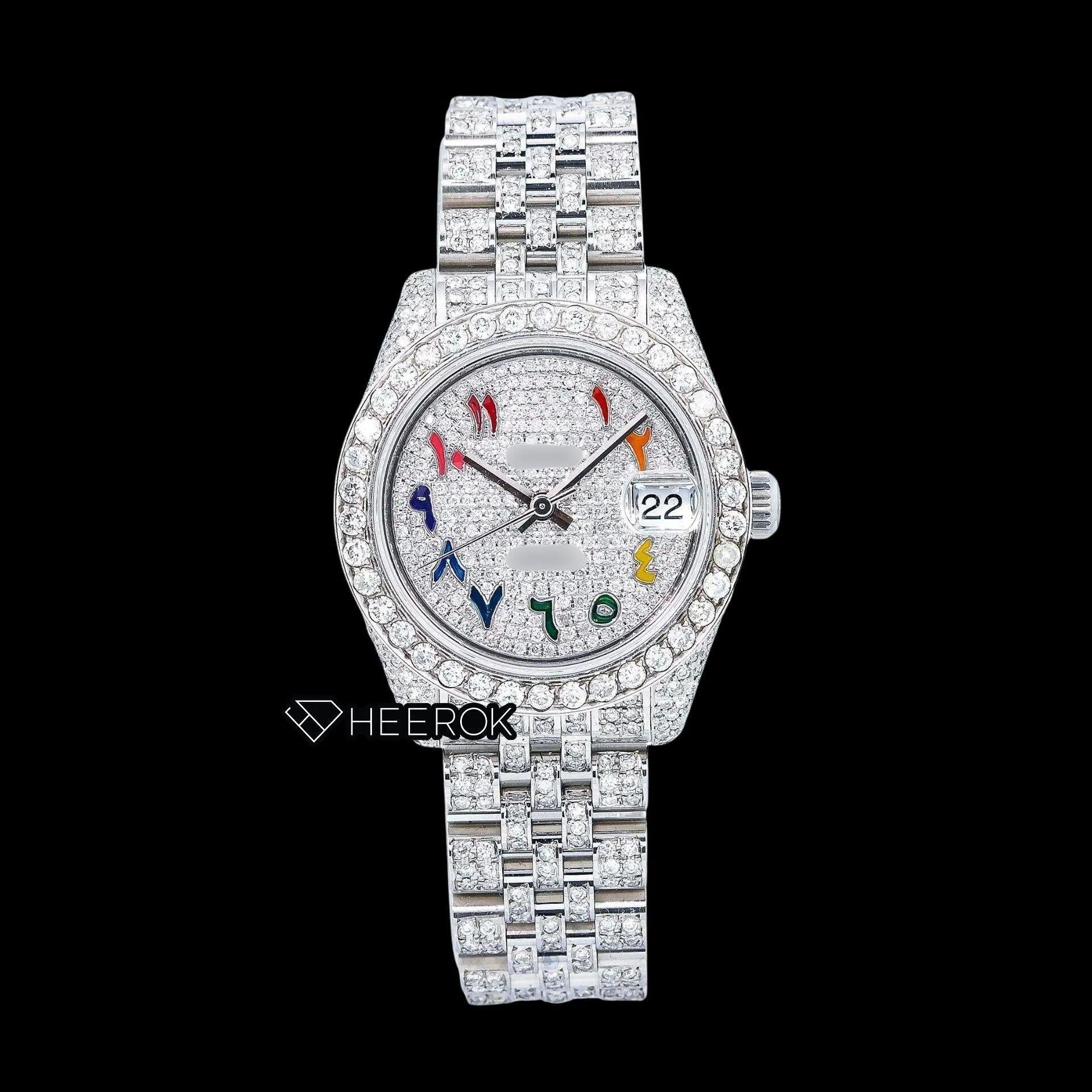 Rolex Datejust Diamond Paved Dial Multicolor Arabic Numerals Diamond Bezel Moissanite Diamond Jubilee Bracelet For Women