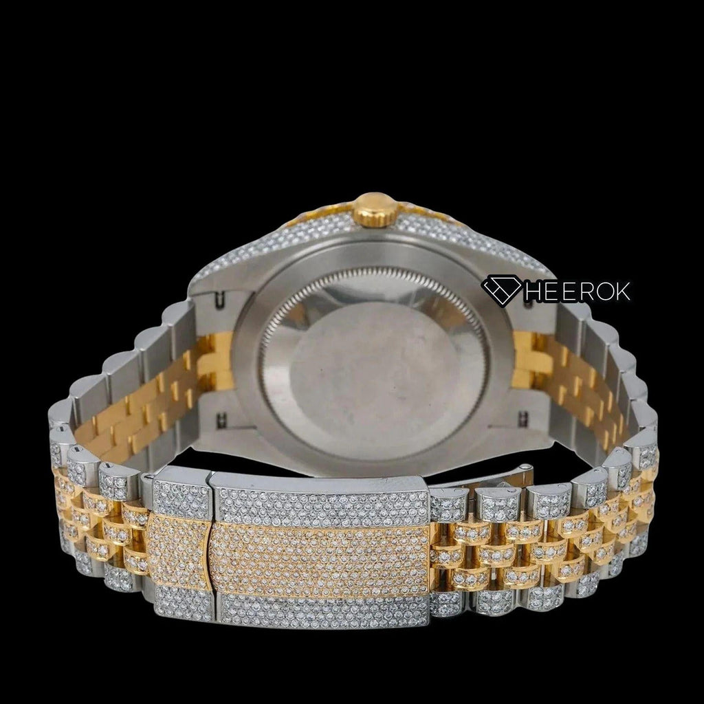 Rolex Datejust Diamond Paved Dial Multicolor Roman Numerals Diamond Bezel Two Tone Yellow Gold Bust Down Moissanite Diamond Jubilee Bracelet