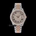 Rolex Datejust Diamond Paved Dial Roman Numerals Large Round Diamond Bezel Two Tone Rose Gold Fully Iced Moissanite Diamond Jubilee Bracelet