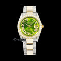 Rolex Datejust Green Dial Roman Diamond Numerals Diamond Bezel Two Tone Yellow Gold Semi Iced Moissanite Diamond Oyster Bracelet For Women