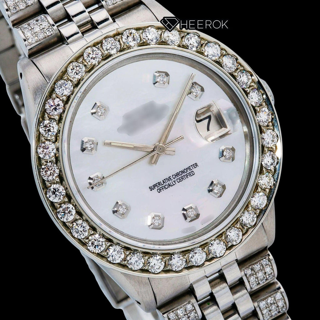 Rolex Datejust Mother of Pearl Dial Diamond Markers Diamond Bezel Semi Iced Moissanite Diamond Jubilee Bracelet For Women