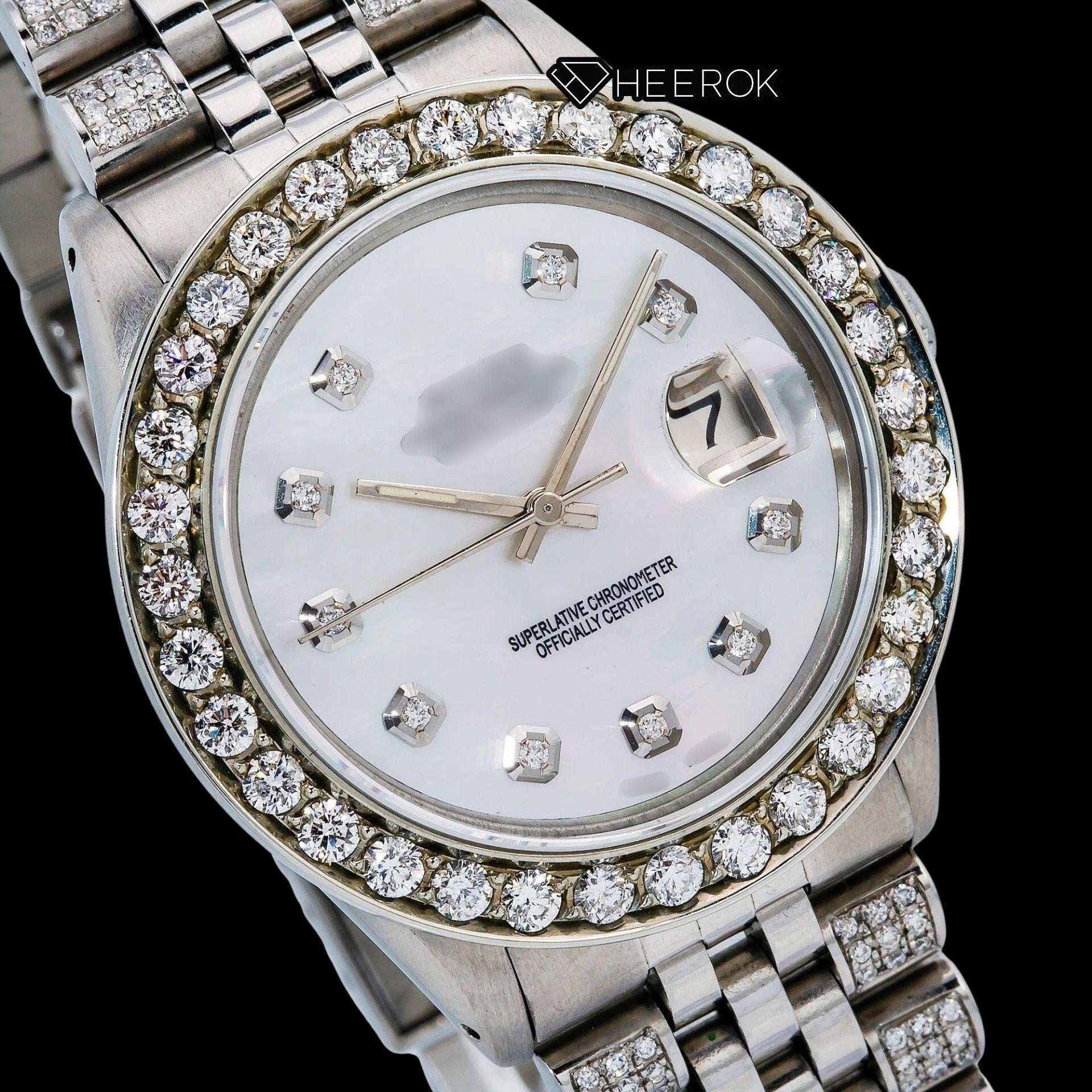 Rolex Datejust Mother of Pearl Dial Diamond Markers Diamond Bezel Semi Iced Moissanite Diamond Jubilee Bracelet For Women