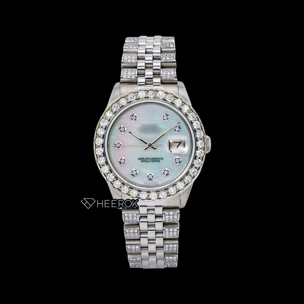 Rolex Datejust Mother of Pearl Dial Diamond Markers Diamond Bezel Semi Iced Moissanite Diamond Jubilee Bracelet For Women