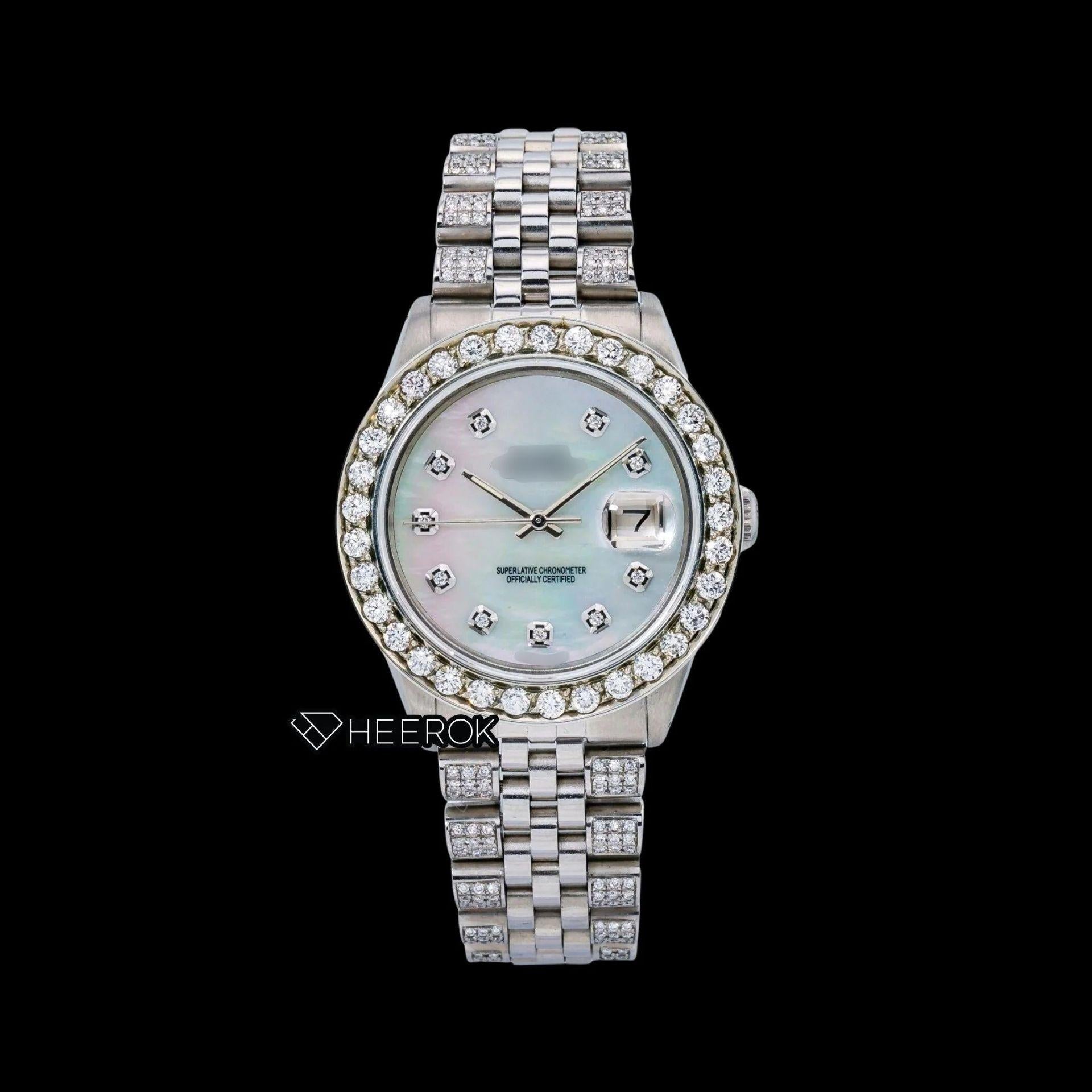 Rolex Datejust Mother of Pearl Dial Diamond Markers Diamond Bezel Semi Iced Moissanite Diamond Jubilee Bracelet For Women