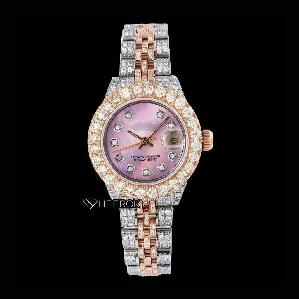 Rolex Datejust Pink Dial Diamond Markers Diamond Bezel Two Tone Rose Gold Fully Iced Moissanite Diamond Jubilee Bracelet For Women