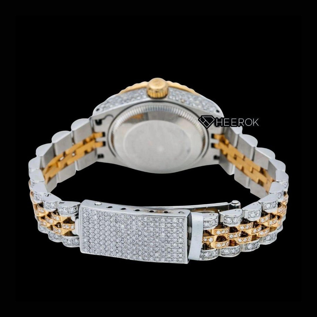 Rolex Datejust Pink Dial Diamond Markers Diamond Bezel Two Tone Yellow Gold Fully Iced Moissanite Diamond Jubilee Bracelet For Women