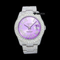 Rolex Datejust Purple Dial Roman Diamond Markers Diamond Bezel Fully Iced Moissanite Diamond Oyster Bracelet