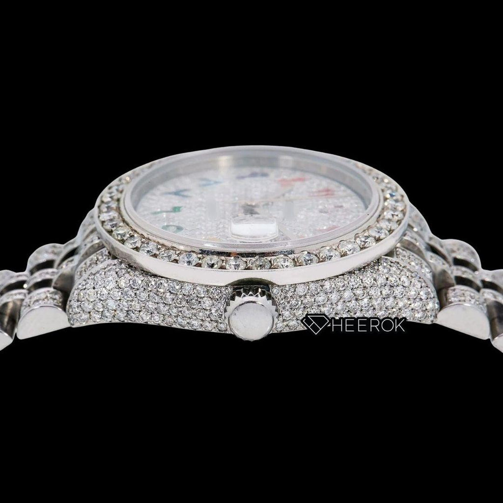 Rolex Datejust Rainbow Arabic Dial Diamond Bezel Fully Iced Moissanite Diamond Jubilee Bracelet For Women