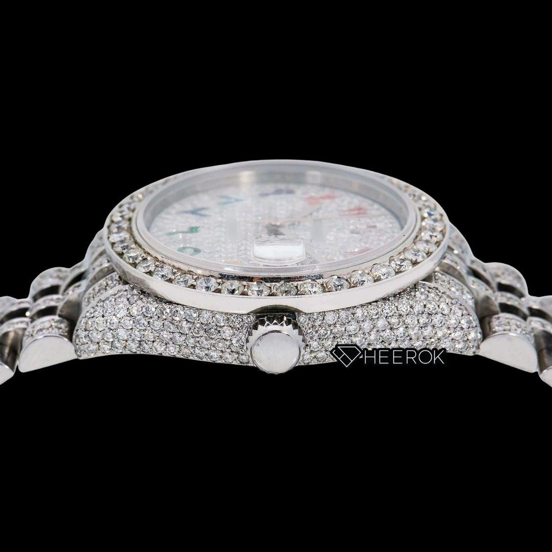 Rolex Datejust Rainbow Arabic Dial Diamond Bezel Fully Iced Moissanite Diamond Jubilee Bracelet For Women