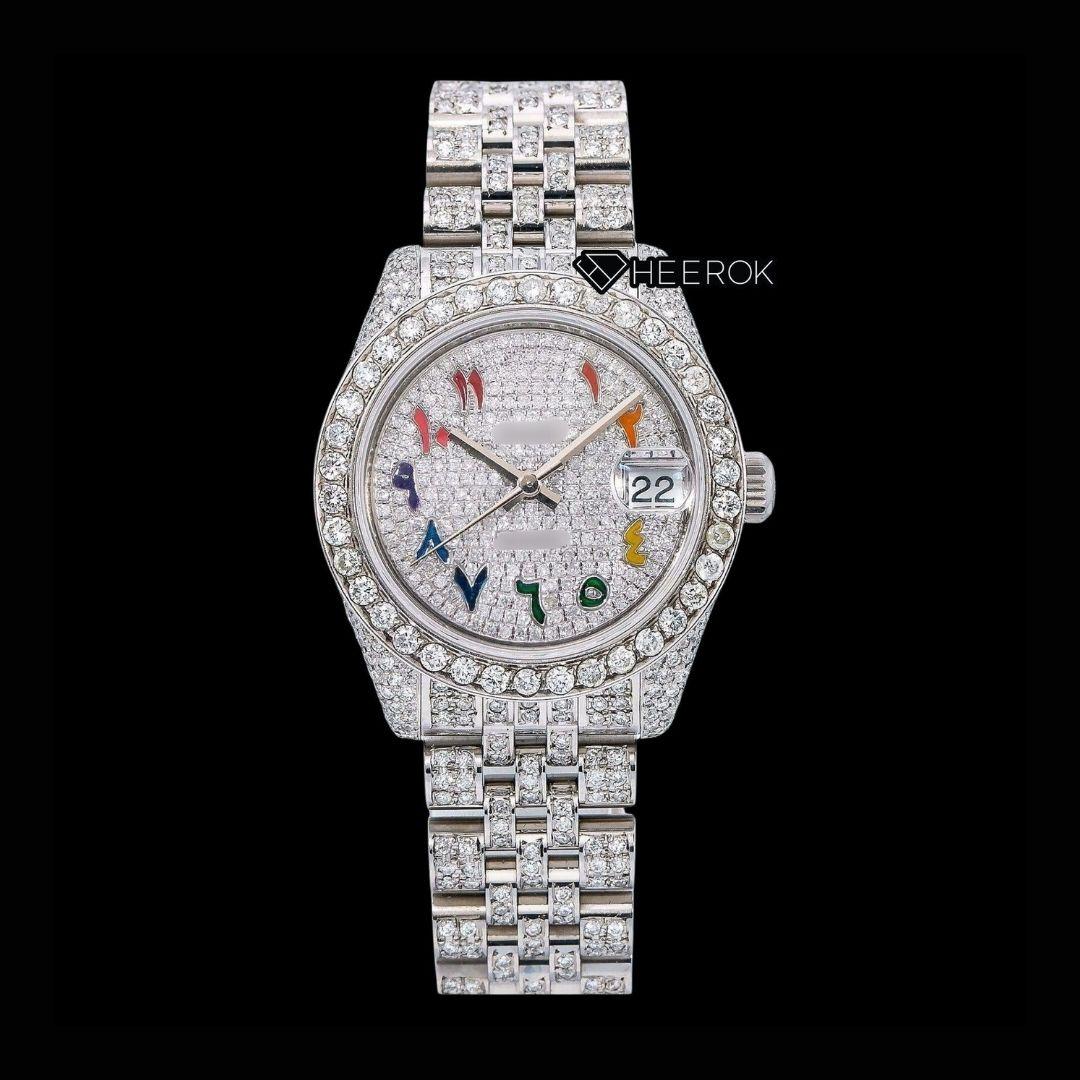 Rolex Datejust Rainbow Arabic Dial Diamond Bezel Fully Iced Moissanite Diamond Jubilee Bracelet For Women