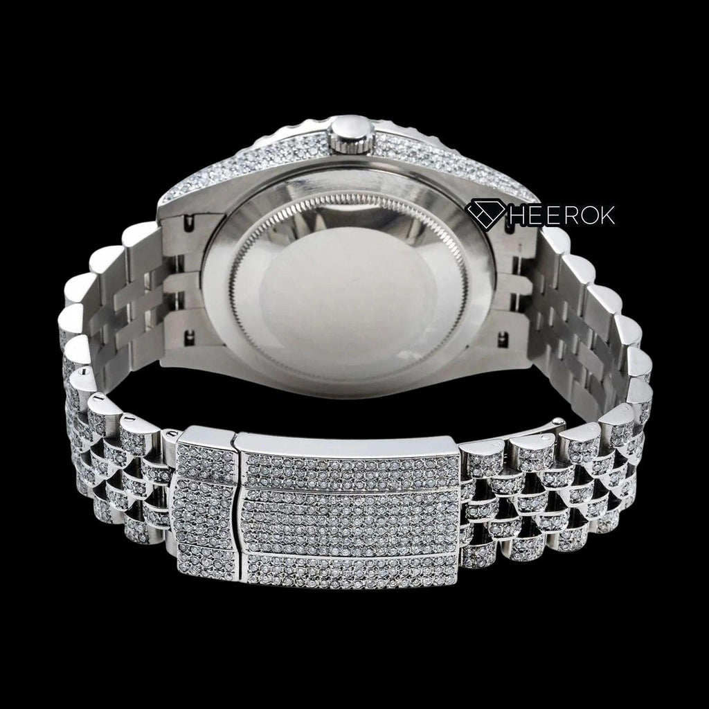 Rolex Datejust  Red Dial Roman Diamond Numerals Diamond Bezel Fully Iced Moissanite Diamond Jubilee Bracelet Watch