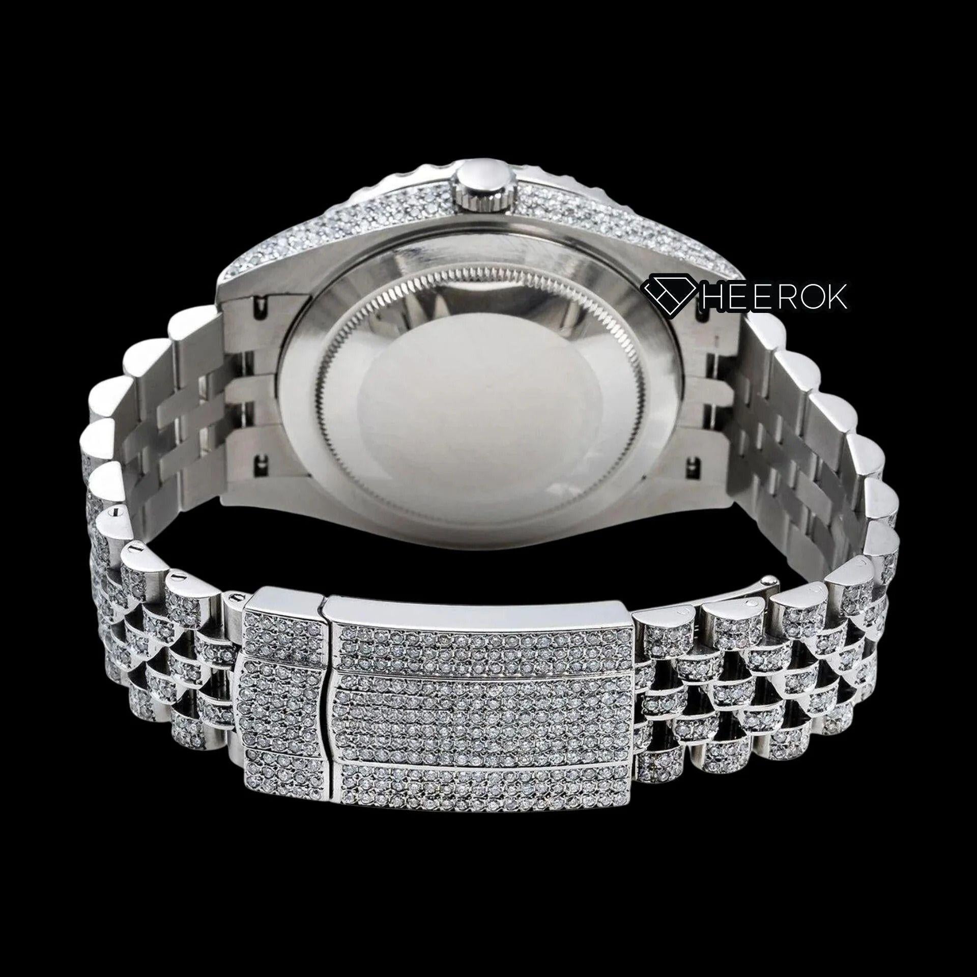 Rolex Datejust  Red Dial Roman Diamond Numerals Diamond Bezel Fully Iced Moissanite Diamond Jubilee Bracelet Watch