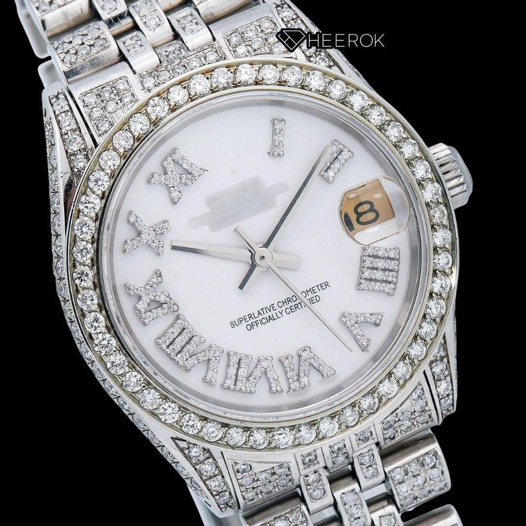 Rolex Datejust Roman Diamond Numerals Dial Diamond Bezel Fully Iced Moissanite Diamond Jubilee Bracelet For Women
