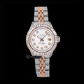 Rolex Datejust White Dial Diamond Markers Baguette Diamond Bezel Two Tone Rose Gold Moissanite Diamond Jubilee Bracelet For Women