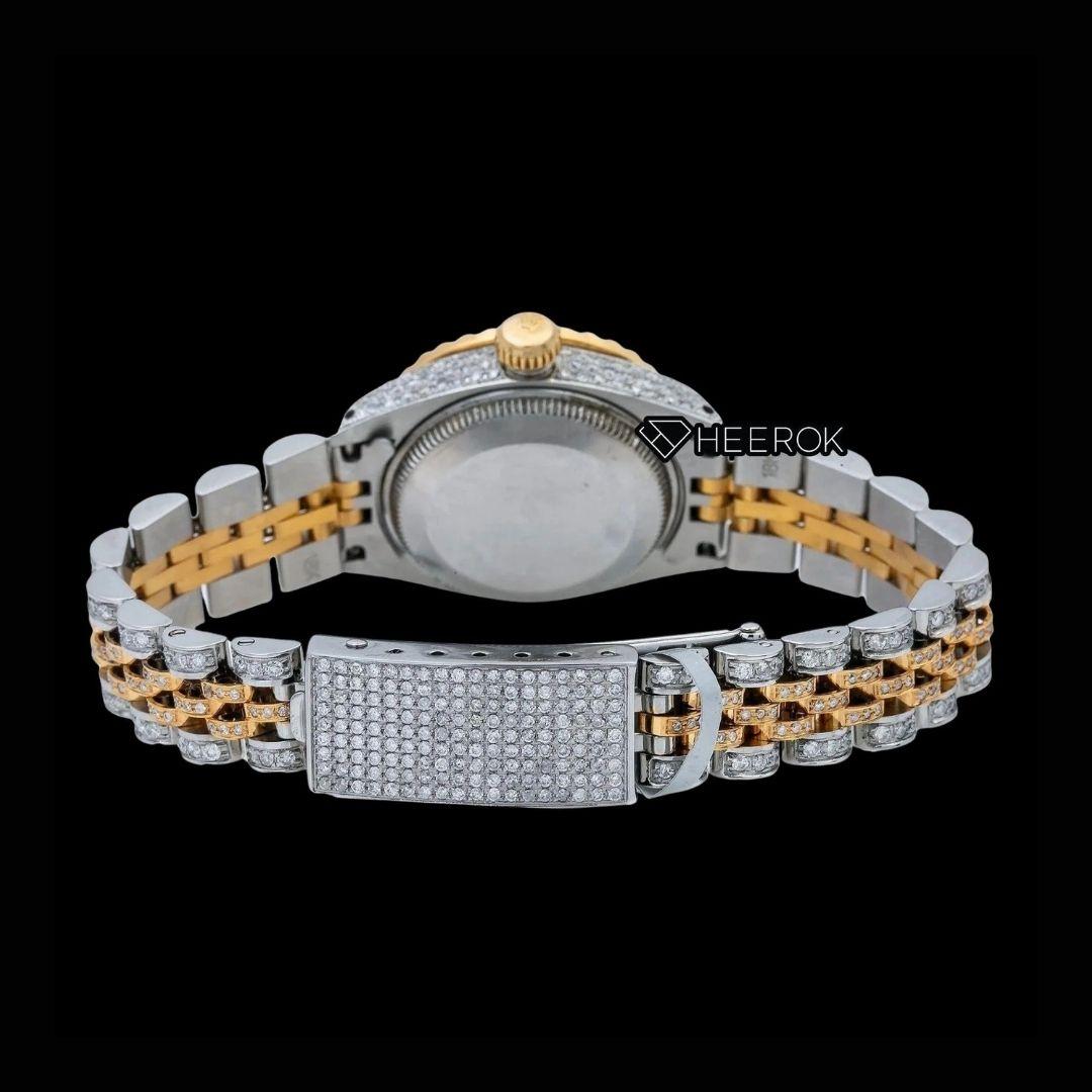 Rolex Datejust White Dial Diamond Markers Diamond Bezel Two Tone Yellow Gold Fully Iced Moissanite Diamond Jubilee Bracelet For Women