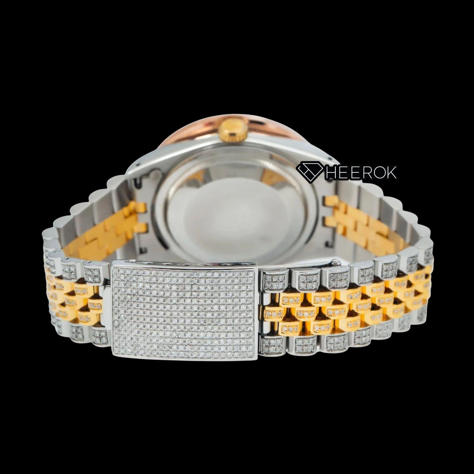Rolex Datejust White Dial Multicolor Diamond Stick Markers Rainbow Diamond Bezel Two Tone Yellow Gold Fully Iced Moissanite Diamond Jubilee Bracelet For Women