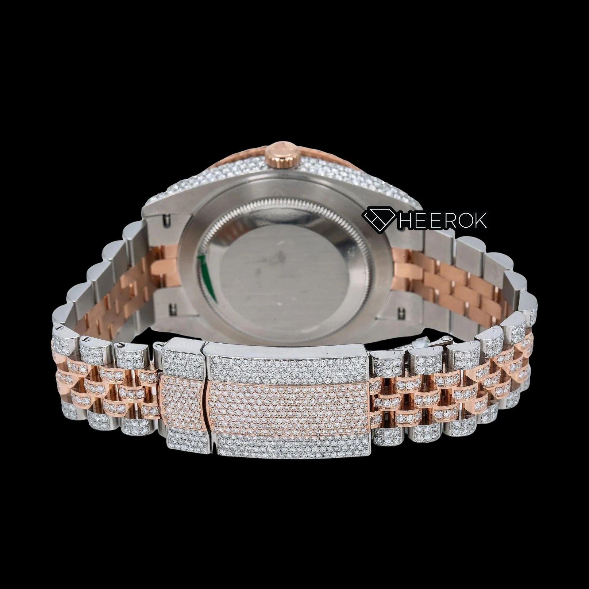 Rolex Datejust White Mother of Pearl Dial Roman Numerals Diamond Bezel Two Tone Rose Gold Moissanite Diamond Jubilee Bracelet