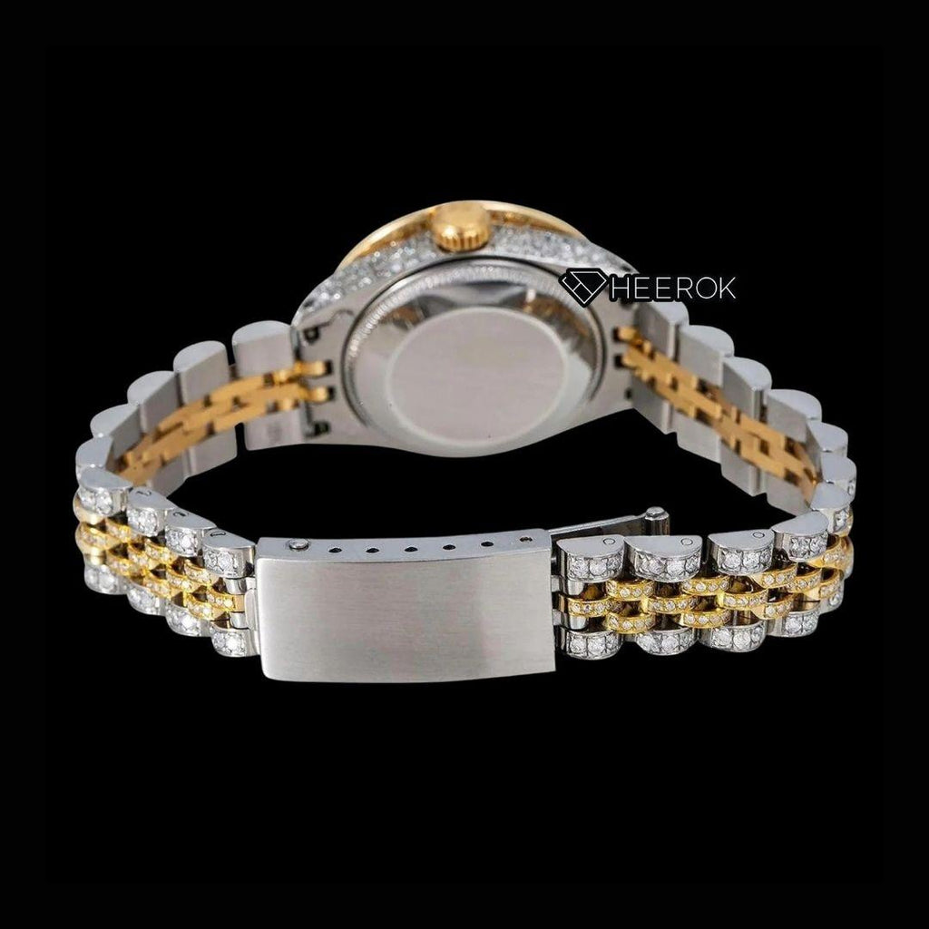 Rolex Datejust Yellow Dial Diamond Markers Diamond Bezel Two Tone Yellow Gold Moissanite Diamond Jubilee Bracelet For Women
