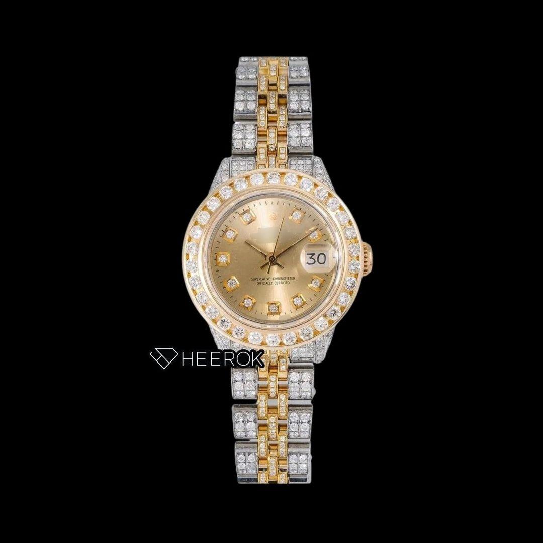 Rolex Datejust Yellow Dial Diamond Markers Diamond Bezel Two Tone Yellow Gold Moissanite Diamond Jubilee Bracelet For Women