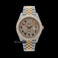 Rolex Datejust Yellow Dial Rainbow Arabic Numerals Diamond Bezel Two Tone Yellow Gold Fully Iced Out Moissanite Diamond Jubilee Bracelet
